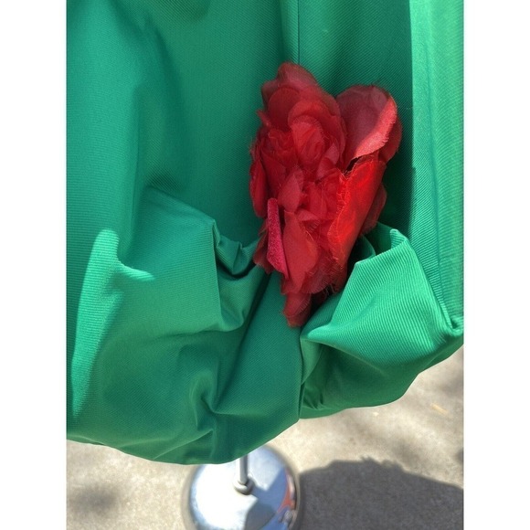 Vtg 50s Bubble Hem Cupcake Cocktail Dress Emerald Red Rose Accents Size 0 2 Prom - Picture 2 of 12